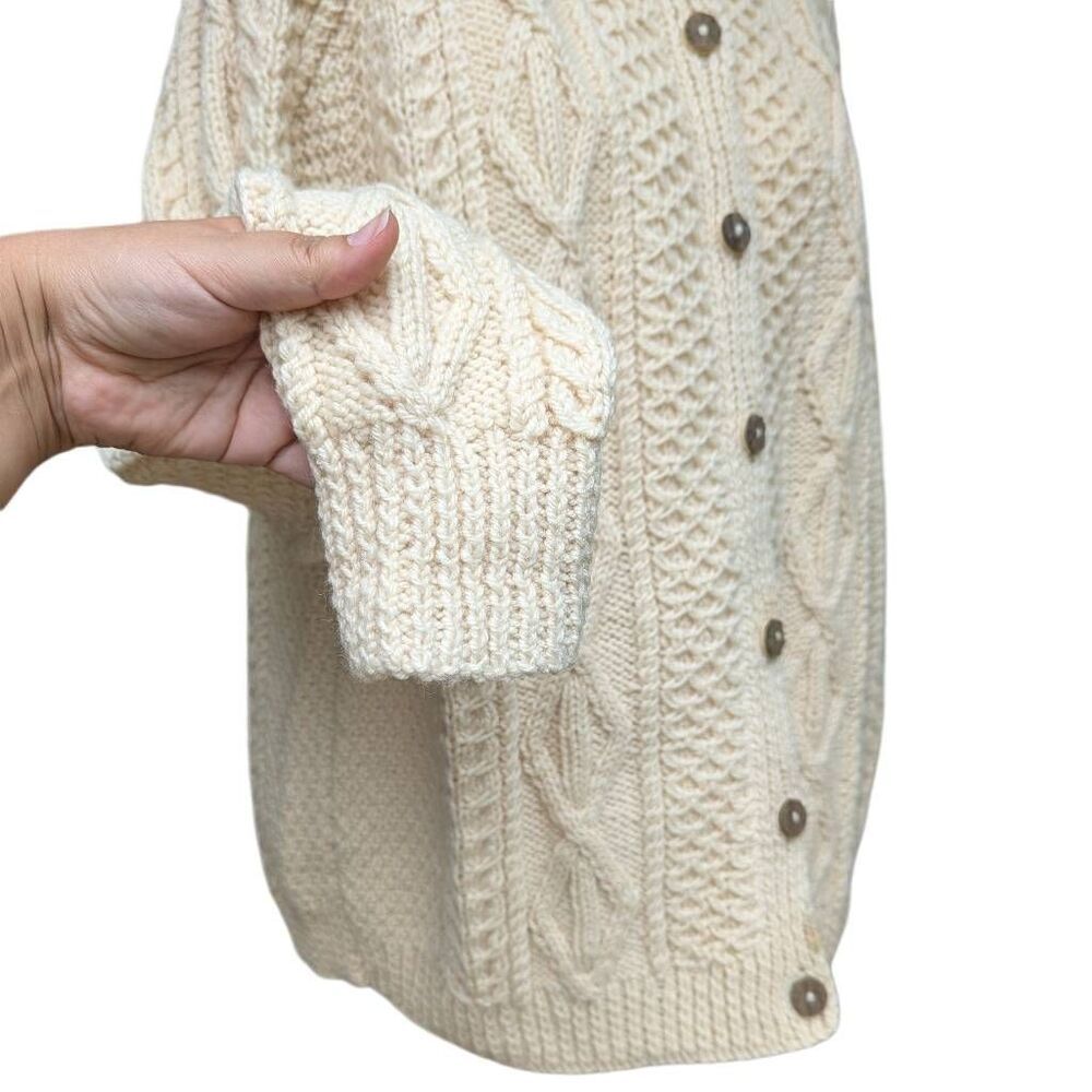 Fisherman Sweater Cardigan Off White Cream Heavy Cable Wood Buttons Unbranded - Picture 3 of 10